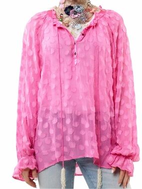 Aratta "Maven" Pink Textured Long-Sleeve Peasant Blouse S